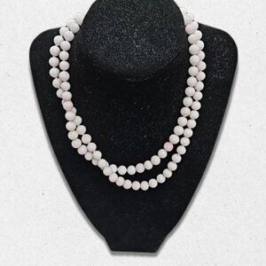 Vintage Striped Glass Beaded Necklace Double Strand Floral Clasp Pink/White W OS